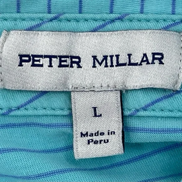 Peter Millar Summer Comfort Polo Shirt Men's Large L Aqua & Blue Striped - Picture 8 of 8
